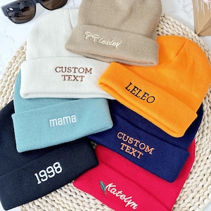Embroidered Beanie Hat | Personalized Beanie Winter Hat | Unisex Beanies Hats | Christmas Gift for Mom | Birthday Gift for Her
