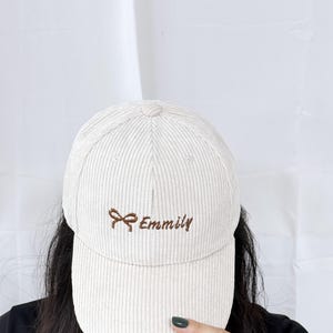 Custom Text  Embroidered Corduroy Baseball Cap with Bow | Bow Cap Hat | Premium Soft Duck Bill Cap | Custom Gift for Her，Mothers day gift