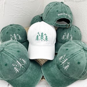 Embroidered Pine Tree Camp Bachelorette Hat, Custom Location & Year Girls Trip Hats, Personalized Bridal Party, Bridal Shower Gift