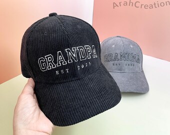 Personalizowana haftowana czapka sztruksowa dla dziadka i babci | Personalizowana czapka dla taty | Prezent dla świeżo upieczonego dziadka | Ogłoszenie o ciąży | Prezent na Dzień Ojca