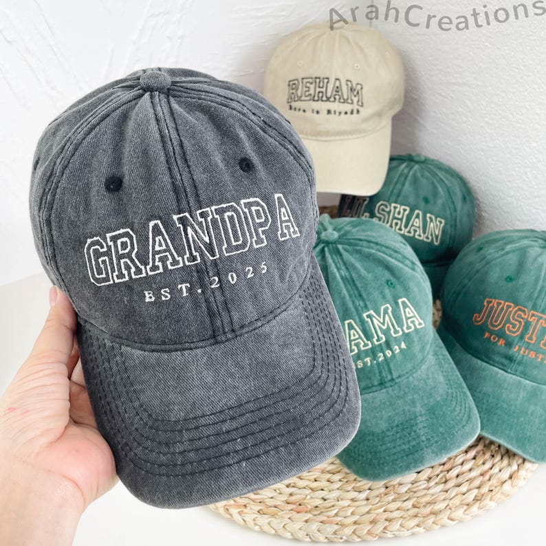 Custom Dad Embroidered Hat | Personalized Grandpa Hat with Est Year | Pregnancy Announcement | New Dad Gift | Fathers Day Gift for Dad, Papa