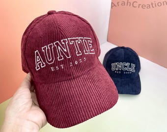Personalized Embroidered Auntie Corduroy Hat | Custom Unisex Baseball Cap | Perfect Gift for New Aunts | Birthday / Mothers Day Gift