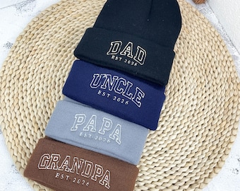 Personalized Winter Beanie for Dad, Grandpa, Uncle or Papa | Custom Embroidered with Est. Year | Unisex Winter Hat & Christmas Gift for Him