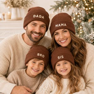 Custom Matching Family Beanies, Personalized Text or Logo Embroidered Knit Hats, Christmas Gift for Dad Mom Sister Brother