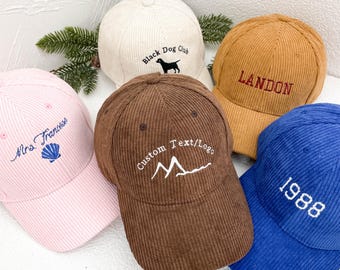 Custom Logo Embroidered Corduroy Hat | Personalized Text City Name Baseball Cap | Bachelorette Party Hats | Christmas Gift