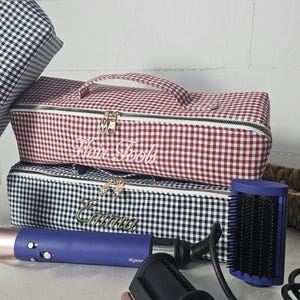 Custom Gingham Hair Tool Travel Case – Embroidered Styling Organizer Bag