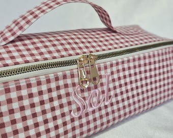 Personalized Gingham Hair Tool Travel Pouch Embroidered Name Or Initials Flat Iron Case