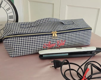 Estuche personalizado para herramientas de peluquería, rizador de pelo a cuadros, plancha de pelo, estuche de viaje, organizador de peinado bordado a medida, regalo para ella.