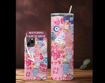 Rosa Becher Innenstadt Mädchen Collage Wiederverwendbare Flasche für sie Einzigartige Trinkgefäß Geschenk Rosa Wasserflasche Geschenkbecher mit Stroh