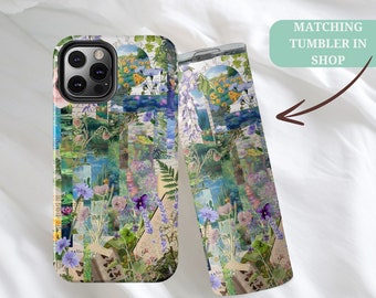 Green butterfly Cottagecore Scrapbook Collage phone case Botanical Cute nature gift collage Phone Case iPhone 15 14 13 12 11 X 8 9 Pro Max