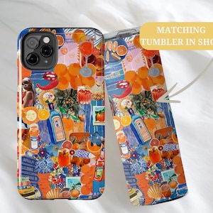 Italiaanse zomercollage telefoonhoesje, Europees zomerreiscadeau, iPhone 15 14 13 12 11 Pro Max 8 Plus X, Samsung Galaxy S23 S22 S20 Ultra