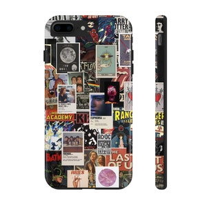 Vintage cartel teléfono caso colección clásica teléfono caso collage ACDC iPhone15 14 13 12 11 Pro Max 8 Plus X, Samsung Galaxy S23 S22 S20 Ultra