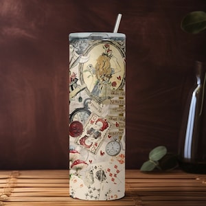 Alice in Wonderland Collage Tumbler unique gift Vintage Alice in Wonderland Skinny Tumbler with Straw classic Alice in Wonderland mug