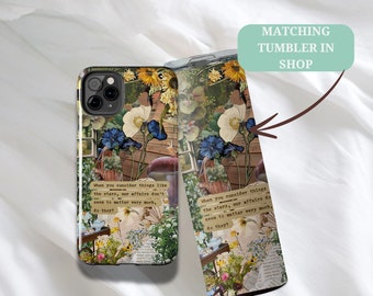Motivacional Cottagecore Scrapbook Collage funda de teléfono Botánico Lindo regalo de naturaleza collage Funda de teléfono iPhone 15 14 13 12 11 X 8 9 Pro Max