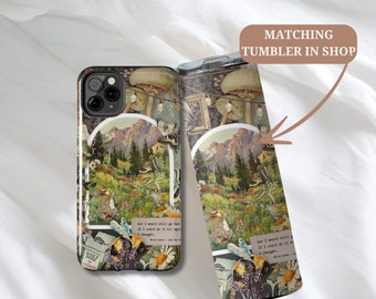 Cottagecore Scrapbook Collage Phone Case: Green Butterfly Botanical Design