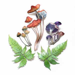 Kleurrijk realistisch papier paddenstoelen varens, psychedelisch trippy dubbelzijdig papier gesneden ambachtelijke uitsnijdingen - "Go Ask Alice" 5-delige set