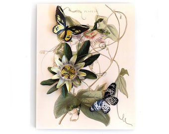 Paper Passion Flower, Realistic Double-sided Print, Paper-cut Flower and Butterfly Cutouts - "Passion Flower Kit"