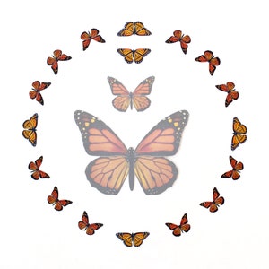 17x Realistic Micro Paper Monarch, Double-Sided, Tiny Paper Cut Butterfly Craft Cutouts Marmalade Micro Monarch Butterfly 17 Piece Set image 2