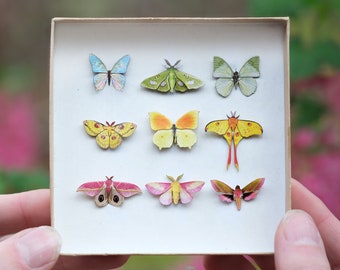 Tiny Yellow Paper Butterflies, Realistic Double-Sided Print, Miniature Paper Cut Butterfly Craft Cutouts - "Utopia" Micro 15 Piece Set