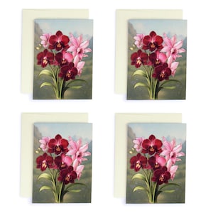 Cartes de voeux orchidées - Lot de 4 cartes vierges - Découpes botaniques en papier recto-verso