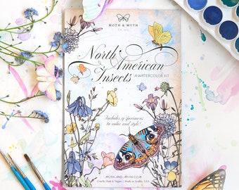 Watercolor Coloring Book "North American Butterflies" Realistic Lasercut Set of 9 Butterflies and Moths