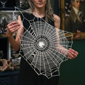 Giant Paper Spiderweb for Halloween, Realistic Paper-cut Craft Cutouts - Giant Spider Web Spooky Decor - White or Gold