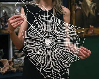 Giant Paper Spiderweb for Halloween, Realistic Paper-cut Craft Cutouts - Giant Spider Web Spooky Decor - White or Gold