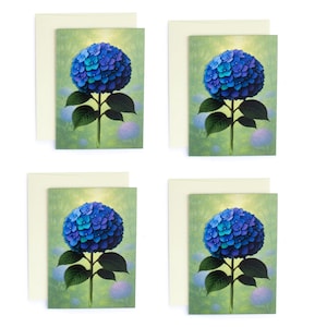 Cartes de voeux hortensias - lot de 4 cartes vierges - découpes botaniques en papier recto-verso