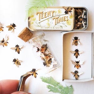48 Tiny Paper Bees, Realistic Miniature Bumble Bee Cutouts