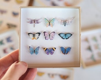 Tiny Pastel Rainbow Paper Butterflies, Realistic Double-Sided Print, Miniature Butterfly Craft Cutouts - "Crocus" Micro 15 Piece Set