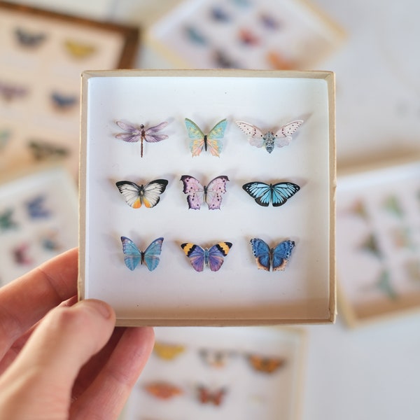 Tiny Pastel Rainbow Paper Butterflies, Realistic Double-Sided Print, Miniature Butterfly Craft Cutouts - "Crocus" Micro 15 Piece Set