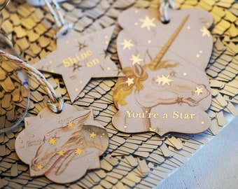 SALE - Celestial Beings Gift Tags, Foil-Embellished Laser-Cut Shimmer Paper