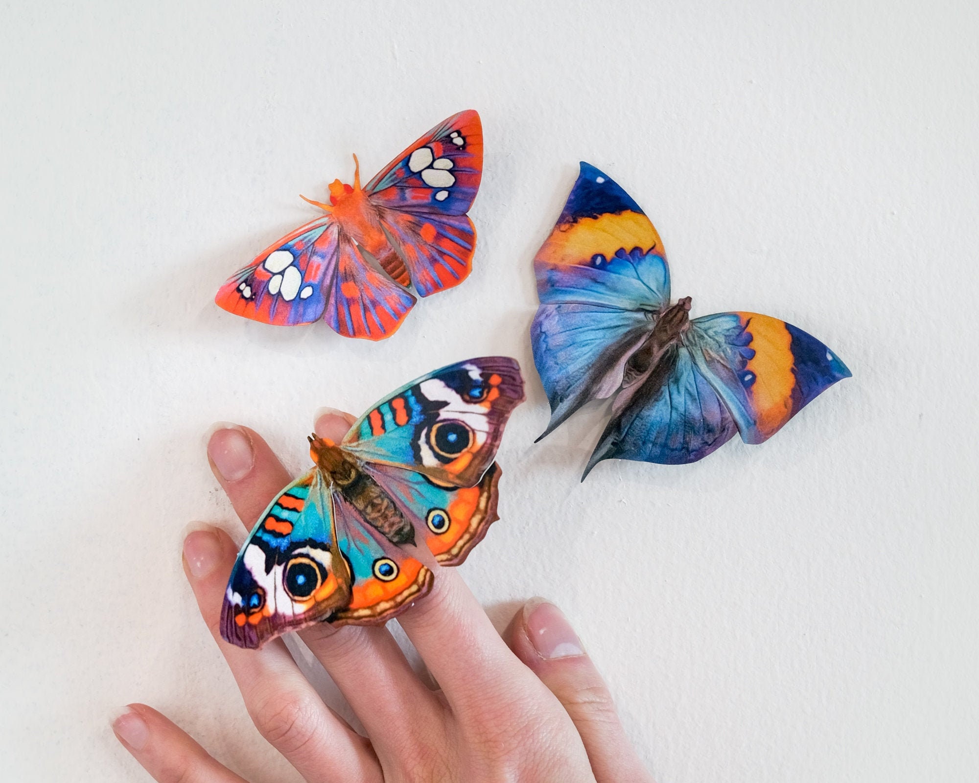 Lot de 4 stickers muraux papillon faits à la main plume 3d