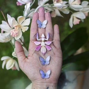 Orchid Mantis Realistic Paper Replica, Double-sided, Butterfly Paper-cut Craft Cutouts - &quot;Orchid&quot; Mantis - 4 Piece Set