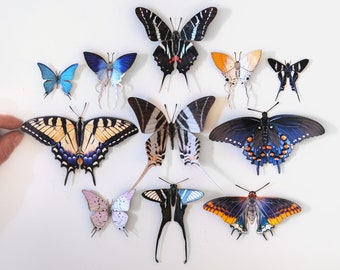 Realistic Paper Butterfly, Double-Sided, Faux Swallowtail Butterfly, Paper-cut Craft Cutouts - “Faeirie-Tails II” 11 Piece Set