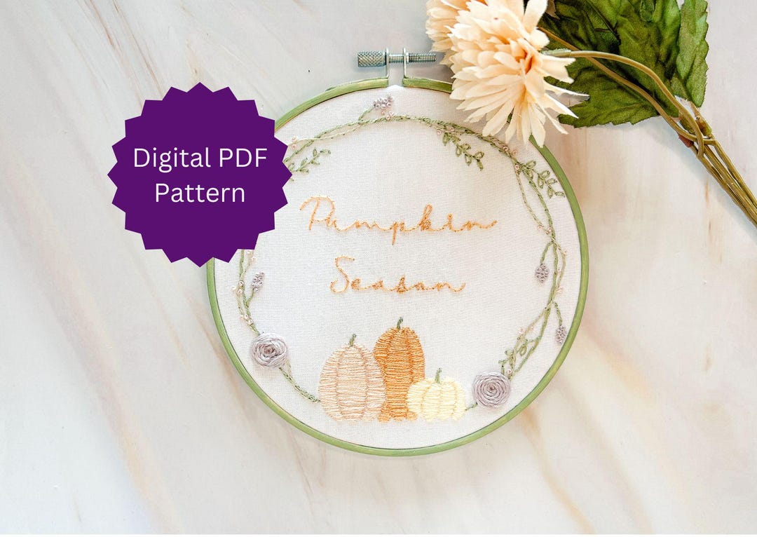 Pastel Pumpkin Season Embroidery Pattern PDF – Beginner Fall Stitch ...