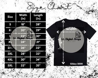 shirt size chart of gildan 5000 for printify includes one jpg instant download