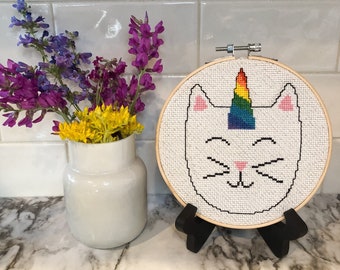 Unikitty finished cross stitch