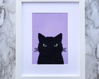 Black Cat - Cross Stitch Pattern pdf - halloween decor - handmade - customizable