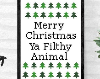 Merry Christmas Ya Filthy Animal Cross Stitch Pattern - Digital Download