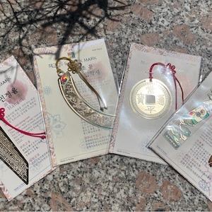 Korean Traditional Bookmarks – Hunminjeongeum, Dangcho Amaksae, Old Coin & Spiral Shield Kite Design,Bookmarks,Koreangifts,Korea lover gift