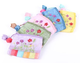 Korea Mosi Patchwork Flower Embroidery Pouch - Flower/ Patchworks / Korea patterns / Traditional Korea pouch bag