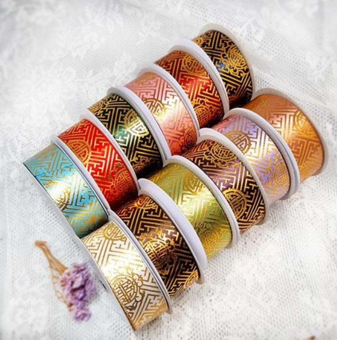 Corean Ribbon Traditional Korean Embossed Pattern Ribbon With Gold Foil – 10 Yards of ...