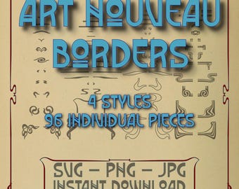 98 Vintage Art Nouveau Border Elements | SVG PNG JPG | Digital Download