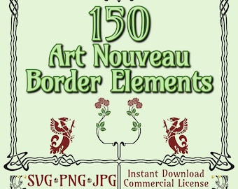 150 Art Nouveau Border Elements | SVG PNG JPG | Digital Download