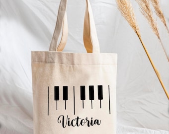 Personalized Piano Name Tote Bag Custom Name Music Gift Bag Piano Lesson Piano Recital Music Teacher Bag Musician Tote Bag Piano Class Bag