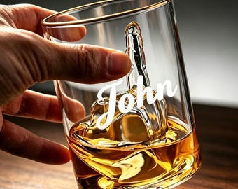 Personalized Name Middle Finger Whiskey Glass Custom 12oz Wine Glass Funny Party Favors Birthday/Christmas/Anniversary Gift for Men/Friends