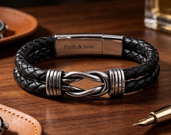 Personligt läderarmband för män - Medicinskt armband för män - Smyckesgåva - Graverat armband för män Gåva till son Löftesgåva Förnyelse av löfte