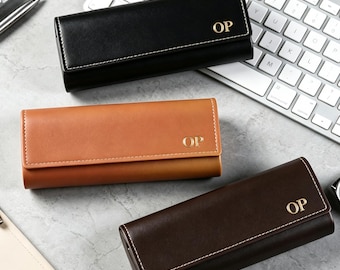 Custom Eyeglasses Holder, Personalized Glasses Case, Vintage Magnetic Vegan Leather Glasses Case, Best Man Gift, Gift for Dad