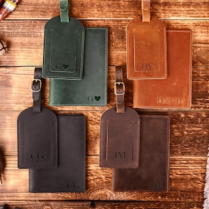 Customized leather monogrammed passport cover luggage tag | Personalized Leather luggage tags | luggage tags wedding | Custom Travel Gift